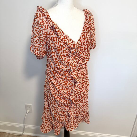 ASTR The Label Ditsy Floral Ruffle Mini Dress In Rust Orange White Size XL New - Picture 7 of 15